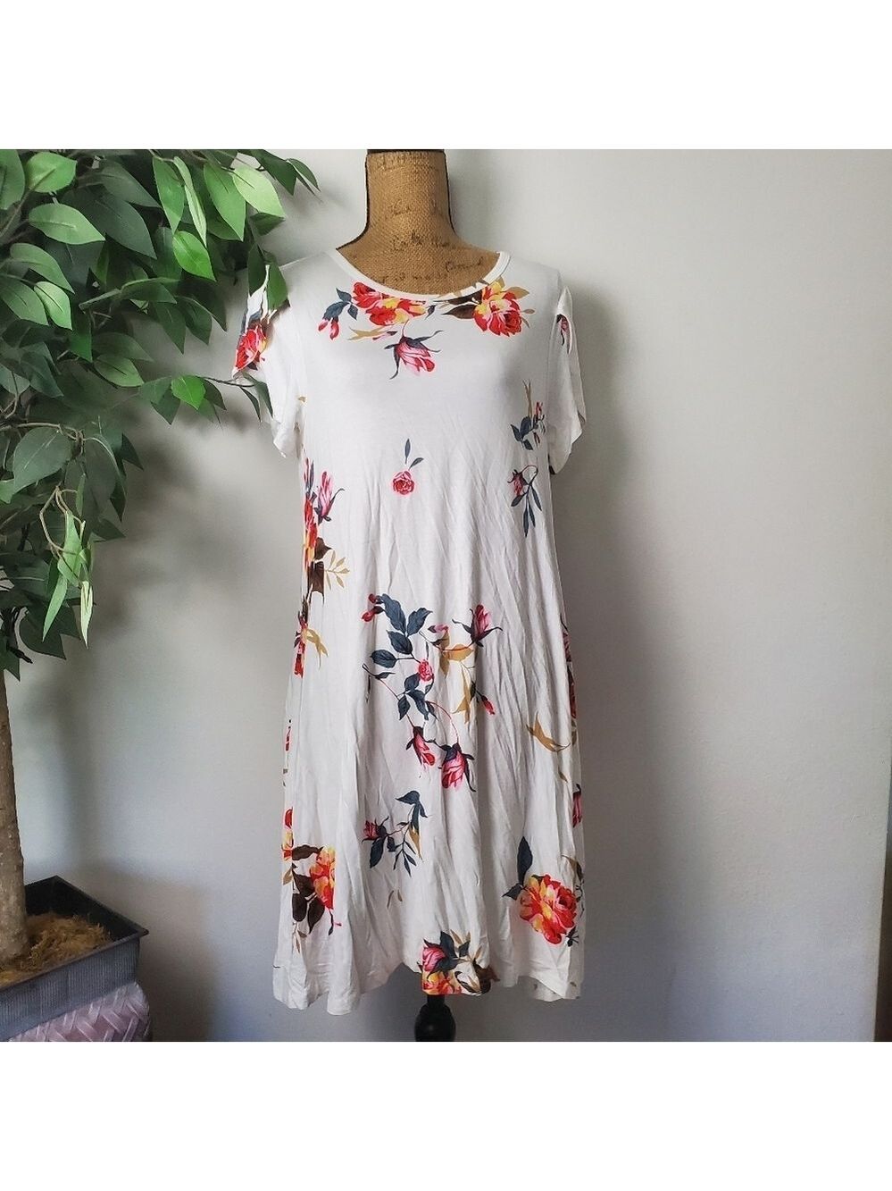 Floral White Dress HOTGIFT Summer Swing With Pockets Large